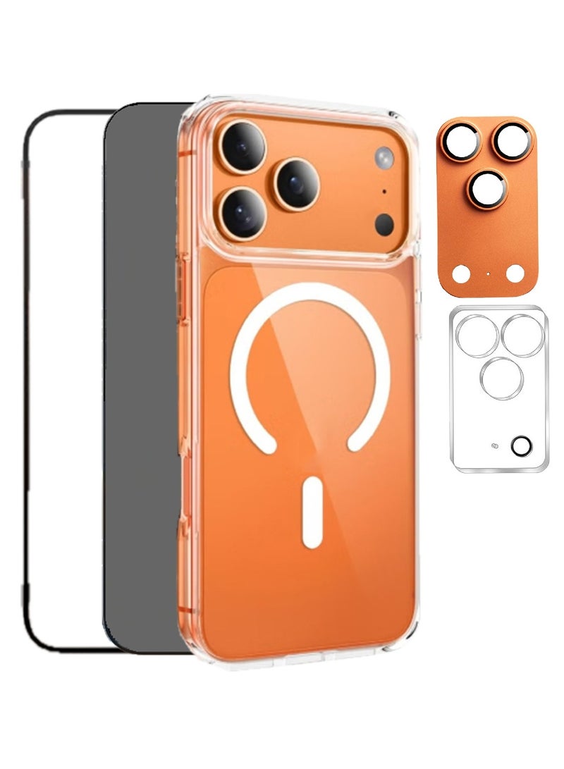 MOBM For Apple iPhone 17 Pro Protection – MagSafe Clear Case - Clear & Privacy Screen Protector - Aluminum & Glass Camera Lens Protector - Image 1